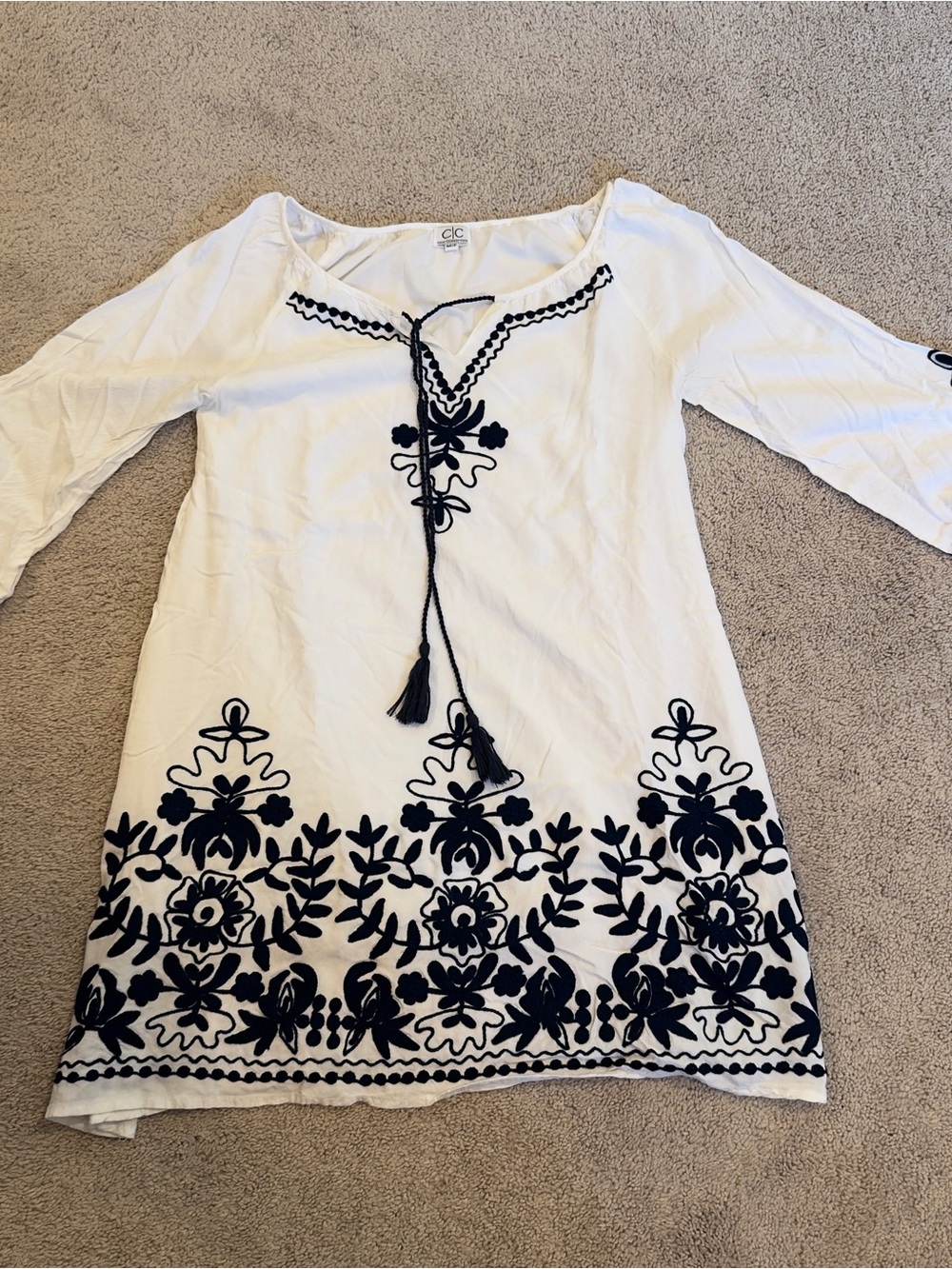 C&C California White Mini Dress with Navy Embroidery